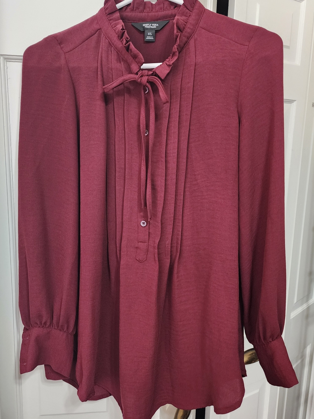 Simply Vera Vera Wang Rose-Red Long-Sleeve Pintuck Tie-Neck Blouse Dress